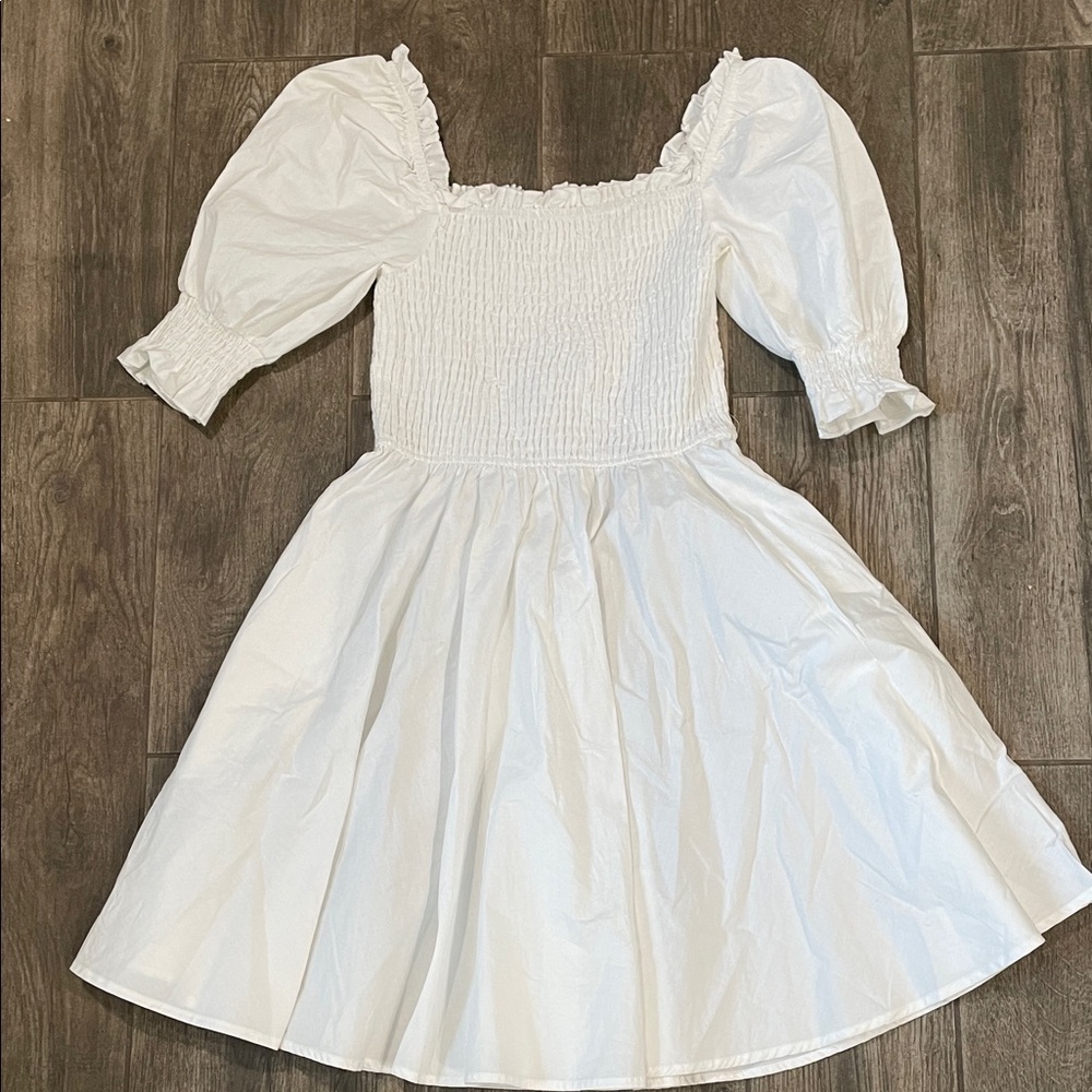 Blue Rain White Puff Sleeve Mini Dress